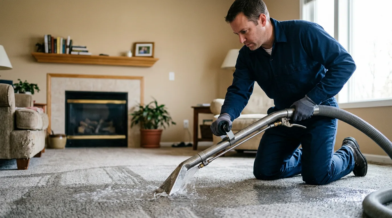 Water damage restoration technician working near Hamel, IL